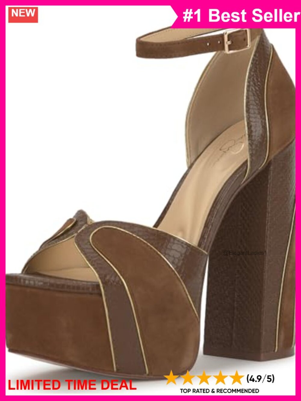 Leather Ankle Strap Platform Sandal Open Round Toe Block Heel